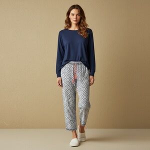 Echo Sleepwear Women’s Printed Jogger Pants Blue White black purple Pattern  L